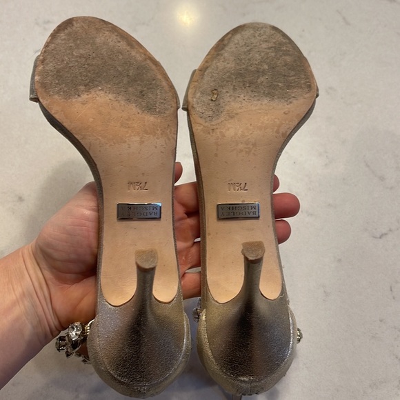 Badgley Mischka Platinum Clark Ankle Strap Stiletto Sandals - Picture 6 of 8